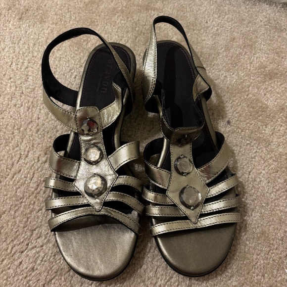Aravon Gold Metallic Sandals with Gem Details - Picture 1 of 9
